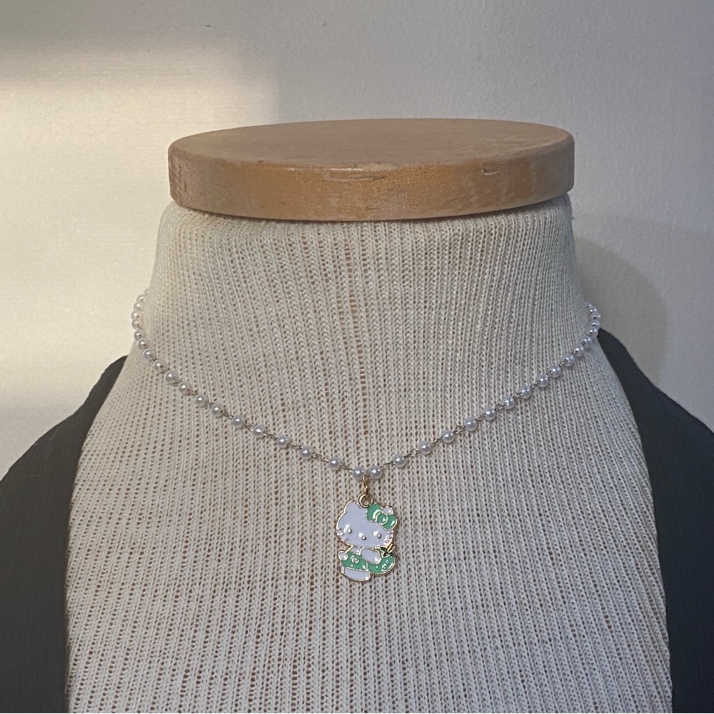 Hello Kitty Strawberry Pearl Choker Necklace Mint Green